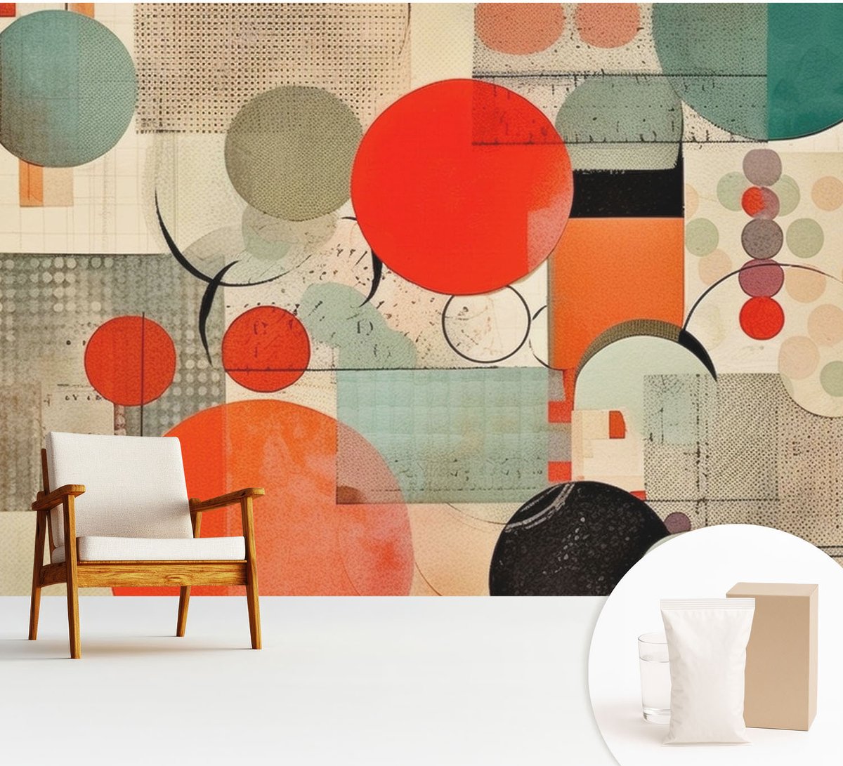 Wallfluent Fotobehang - Rood Vliesbehang - 312x219 cm - Kleurrijke Abstractie Muurschildering - Gang behang Abstractie - Fotobehang Vlies - Slaapkamer behang