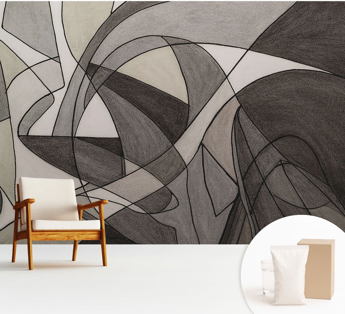 Wallfluent Fotobehang - Grijs Vliesbehang - 312x219 cm - Geometrische Abstractie Fotobehang Vlies - Hal behang Abstractie - Muurschildering - Hal behang