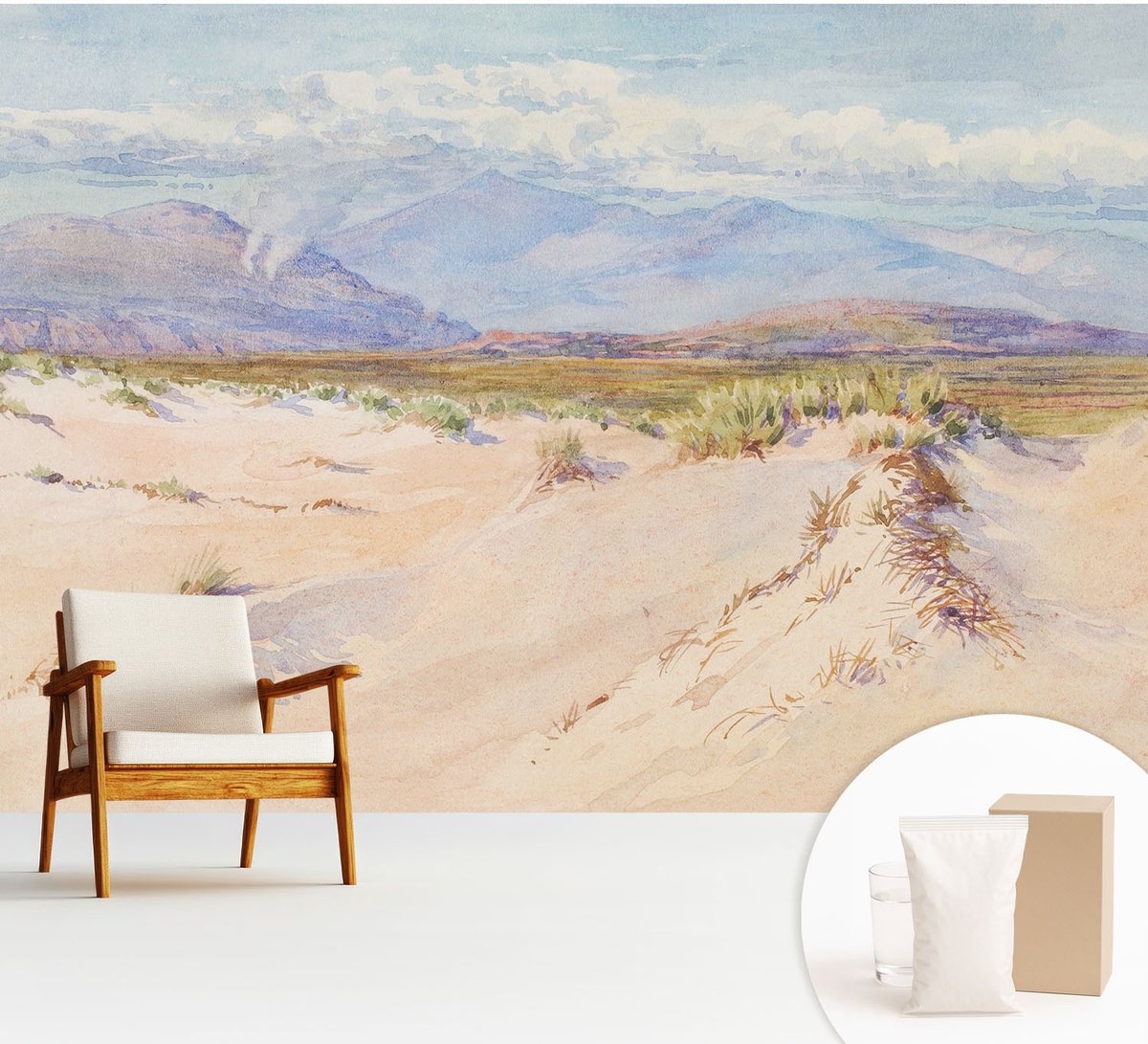 Wallfluent Fotobehang - Wit Vliesbehang - 312x219 cm - Woestijnlandschap Muurschildering - Gang behang Landschappen - Fotobehang Vlies - Slaapkamer behang