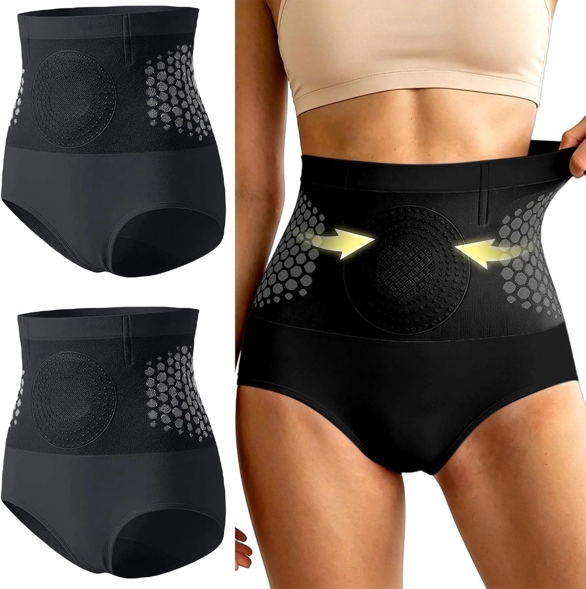 Shapewear slip met hoge taille, buikcontrole en elastische band.