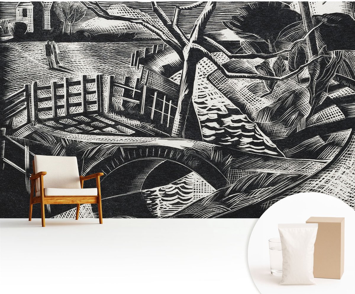 Wallfluent Fotobehang - Zwart-Wit Vliesbehang - 416x254 cm - Architectonisch Landschap Muurschildering - Gang behang Landschappen - Fotobehang Vlies - Slaapkamer behang
