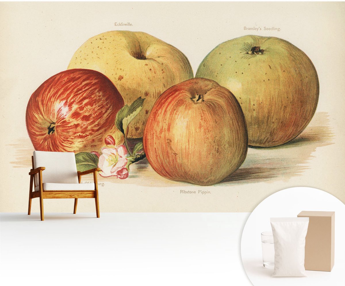 Wallfluent Fotobehang - Geel Vliesbehang - 416x254 cm - Appelbloesems Muurschildering - Gang behang Voedsel - Fotobehang Vlies - Slaapkamer behang