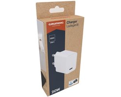Grundig Charger Wall 230V 20W USBC - Wandoplader met USB-C en USB 2.0 A Uitgang - Snelladen tot 20W - Universeel Geschikt voor Smartphones en Tablets - Compact Ontwerp - EU-stekker - Kleur Wit