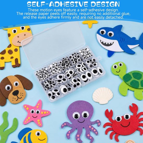 Ogen, verschillende maten, zelfklevende wiebelogen, wiggle Googly ogen, kunststof poppenogen, kleurrijke knutselogen voor doe-het-zelf, scrapbooking, handwerk — afbeelding 4