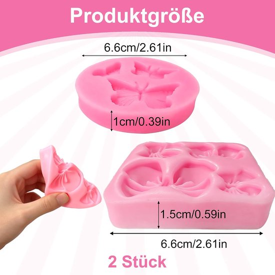 2 stuks siliconen vormen vlinder, strikvormen, gietvormen, siliconen gietvormen voor kaarsen, gips, hars, zeep, 3D-knutselvormen voor decoratie, hangers, creatieve projecten — afbeelding 2