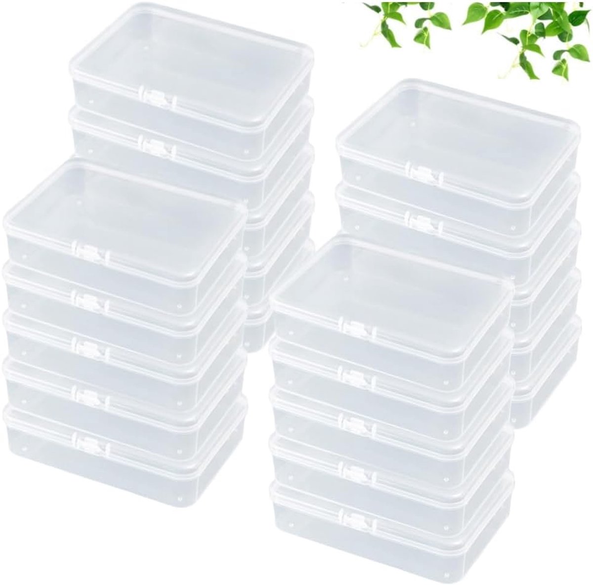 Opbergdozen van kunststof met deksel, 20 stuks opbergdozen met deksel, klein, rechthoekig, transparant, met scharnierdeksel, voor kralen en andere kleine knutselartikelen