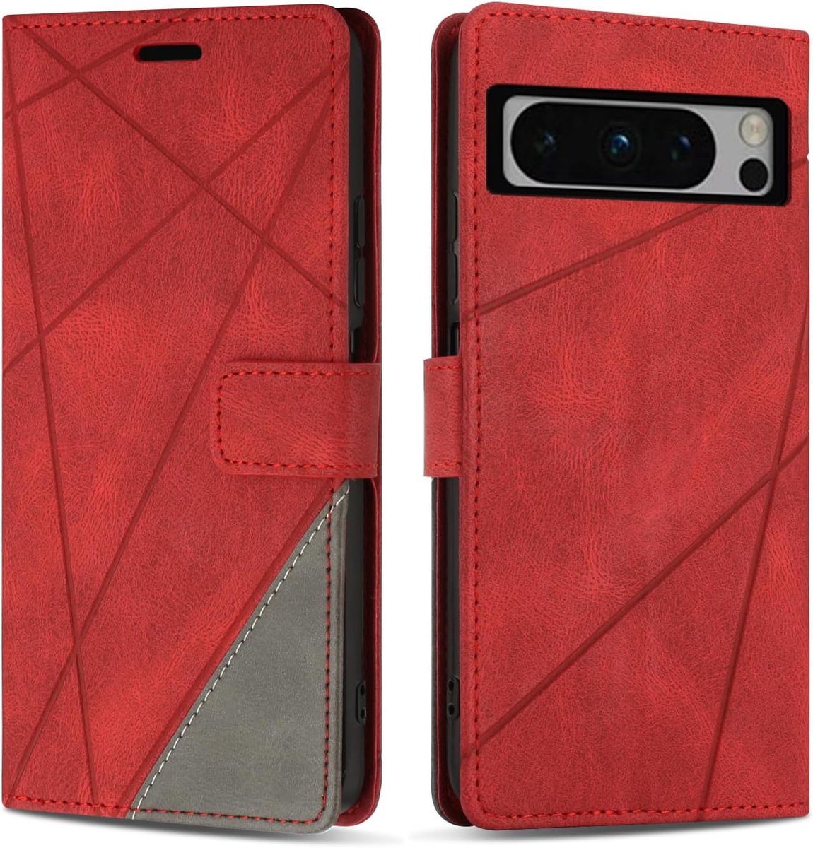 Hoesje voor Google Pixel 8 Pro, Premium Lederen Portemonnee Beschermhoes Telefoonhoesjes met Kaartenvakken Beschermhoesje voor Google Pixel 8 Pro, Rood