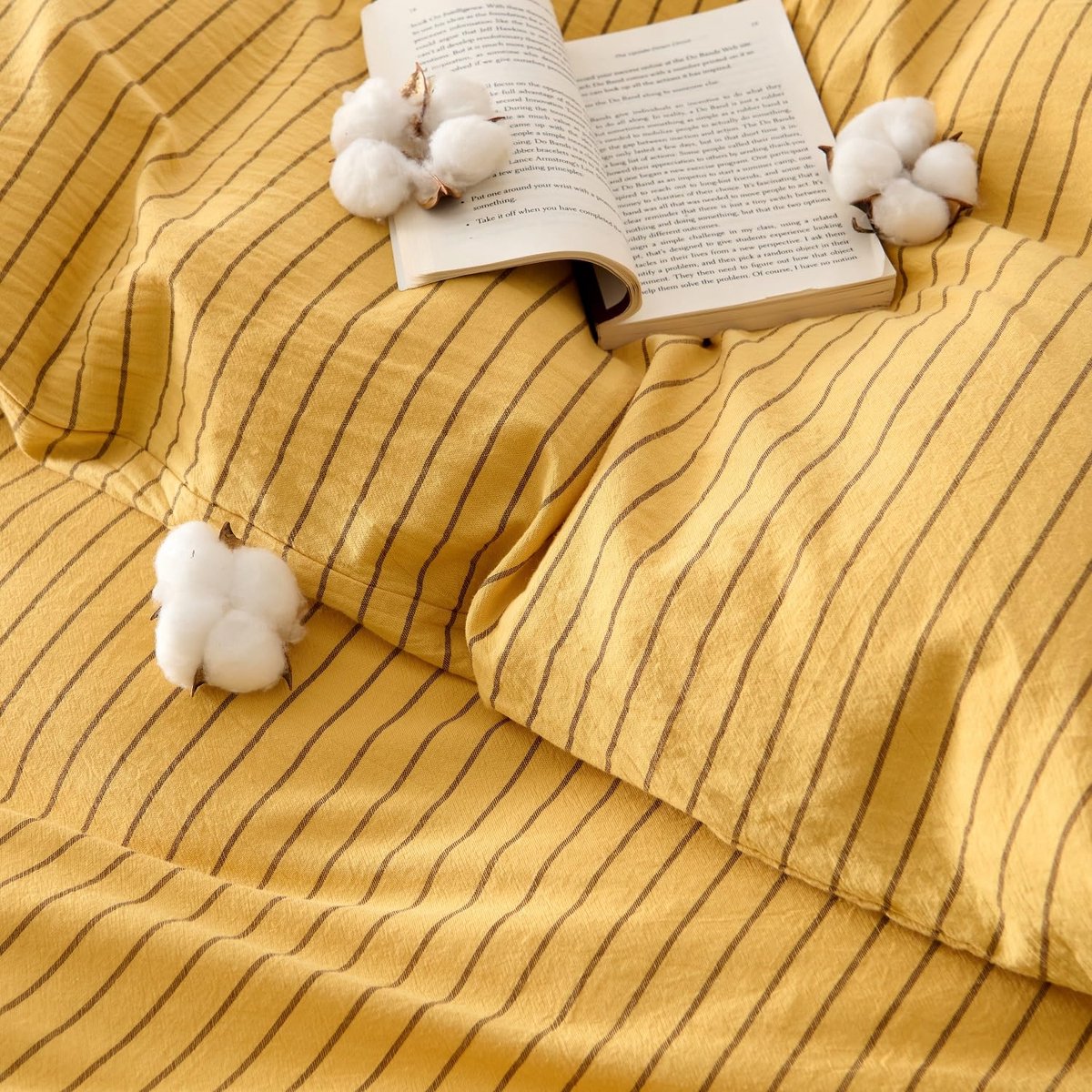 SnelShoppen - Beddengoedset 220 x 240 cm, Geel-Bruin Gestreept, 100% Katoen, Allergievriendelijk, Dekbedovertrek met Ritssluiting, Öko-Tex Keurmerk
