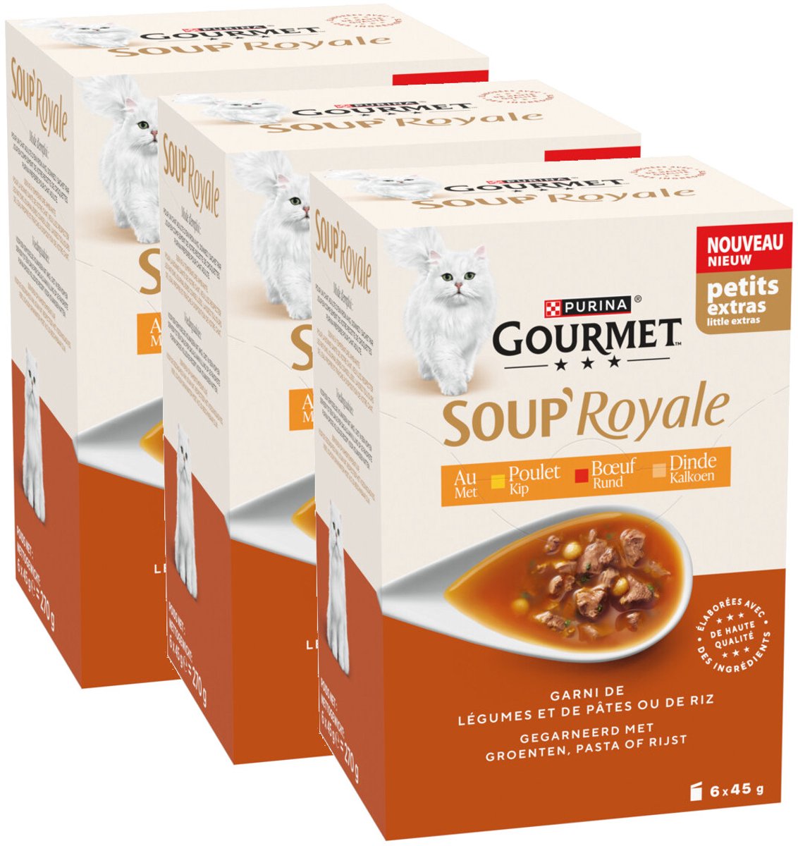 Purina Gourmet Soup Royale Kip Rund Kalkoen - Multipack - Katten Natvoer - 3x (6x45g)