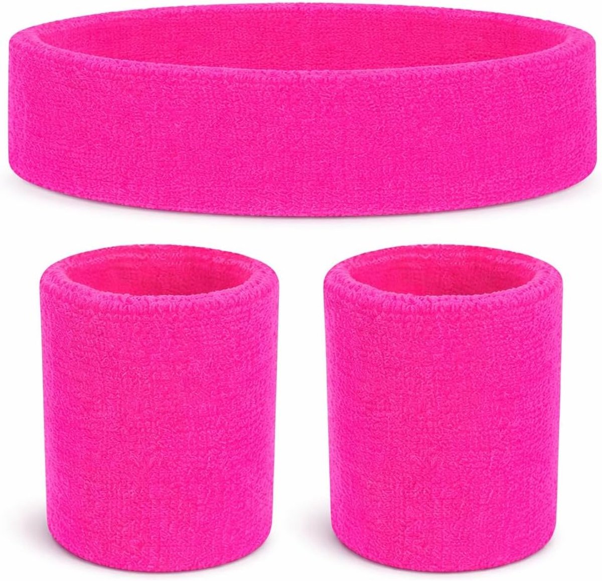 Set van 3 zweetbanden in jaren 80 en 90 - roze met hoofdband - als accessoire Vokuhila-kostuum voor retro neon jaren 80 en 90 outfit