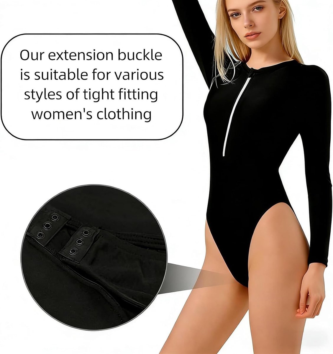 2 damesbody extender met drukknopen, bodyverlenging voor dames, afneembare en wasbare verlenger, verstelbaar, om de lengte van de kruisverlenging toe te voegen, zacht en comfortabel