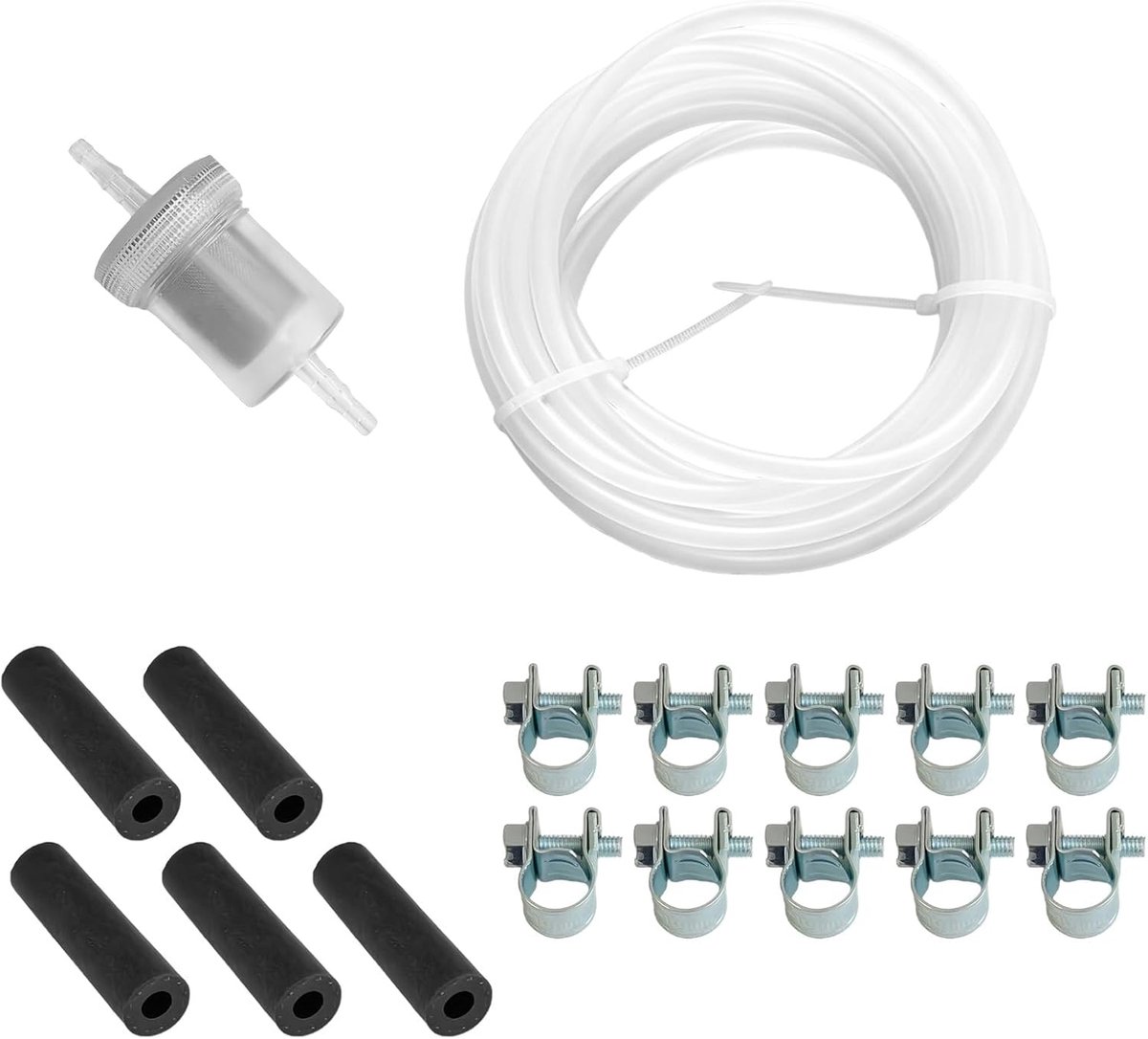 Kit van benzinebuizen voor verwarming Diesel - benzinebuis van 5m met tankafzuiger, 1 oliefilter, 5 aansluitbuizen, 10 kragen (totaal 17 stuks)