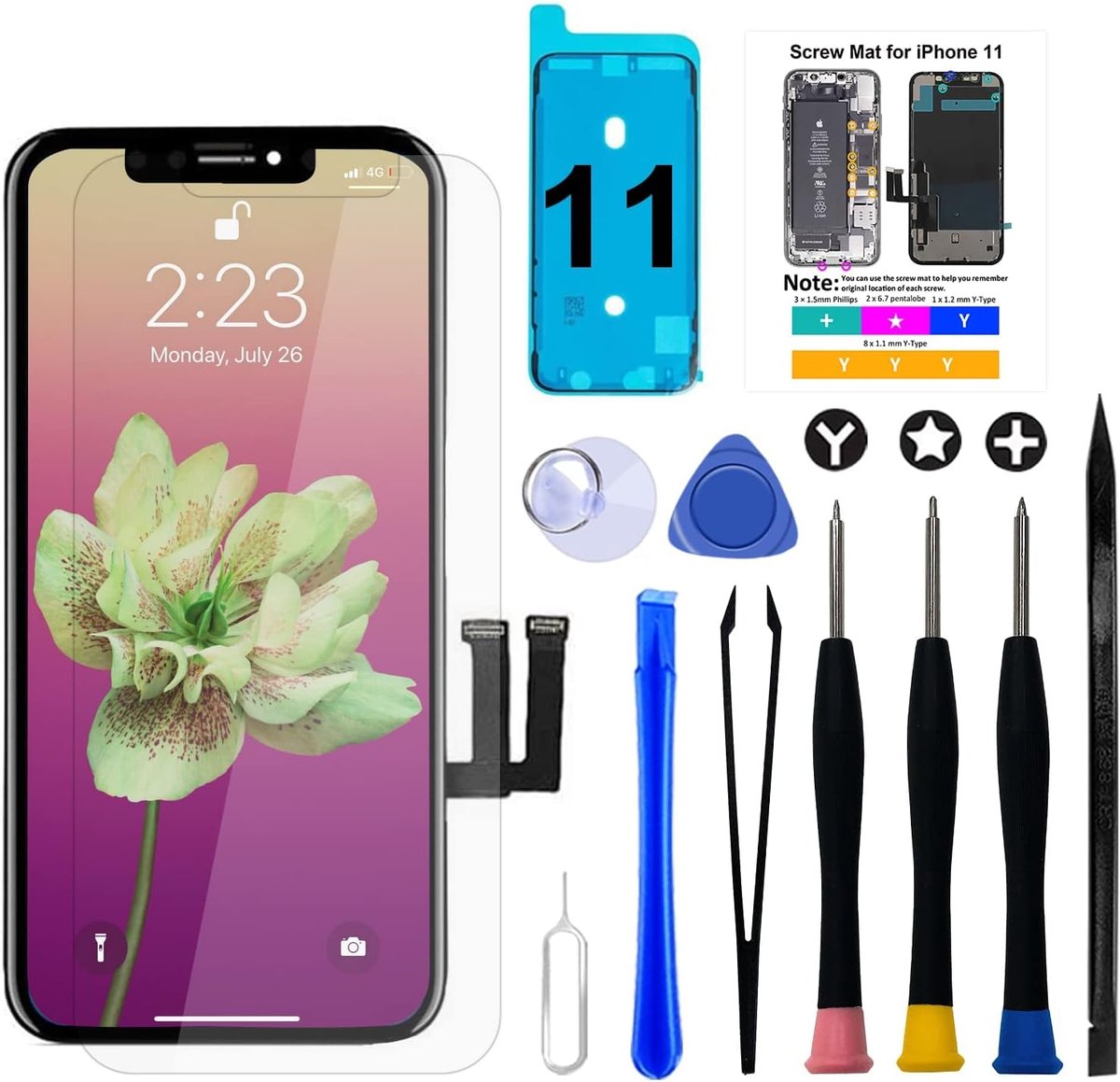 Scherm voor iPhone 11, 6,1 inch 3D Tactiel LCD Vervangend Scherm Geassembleerd met Reparatiegereedschap en Gehard Glas