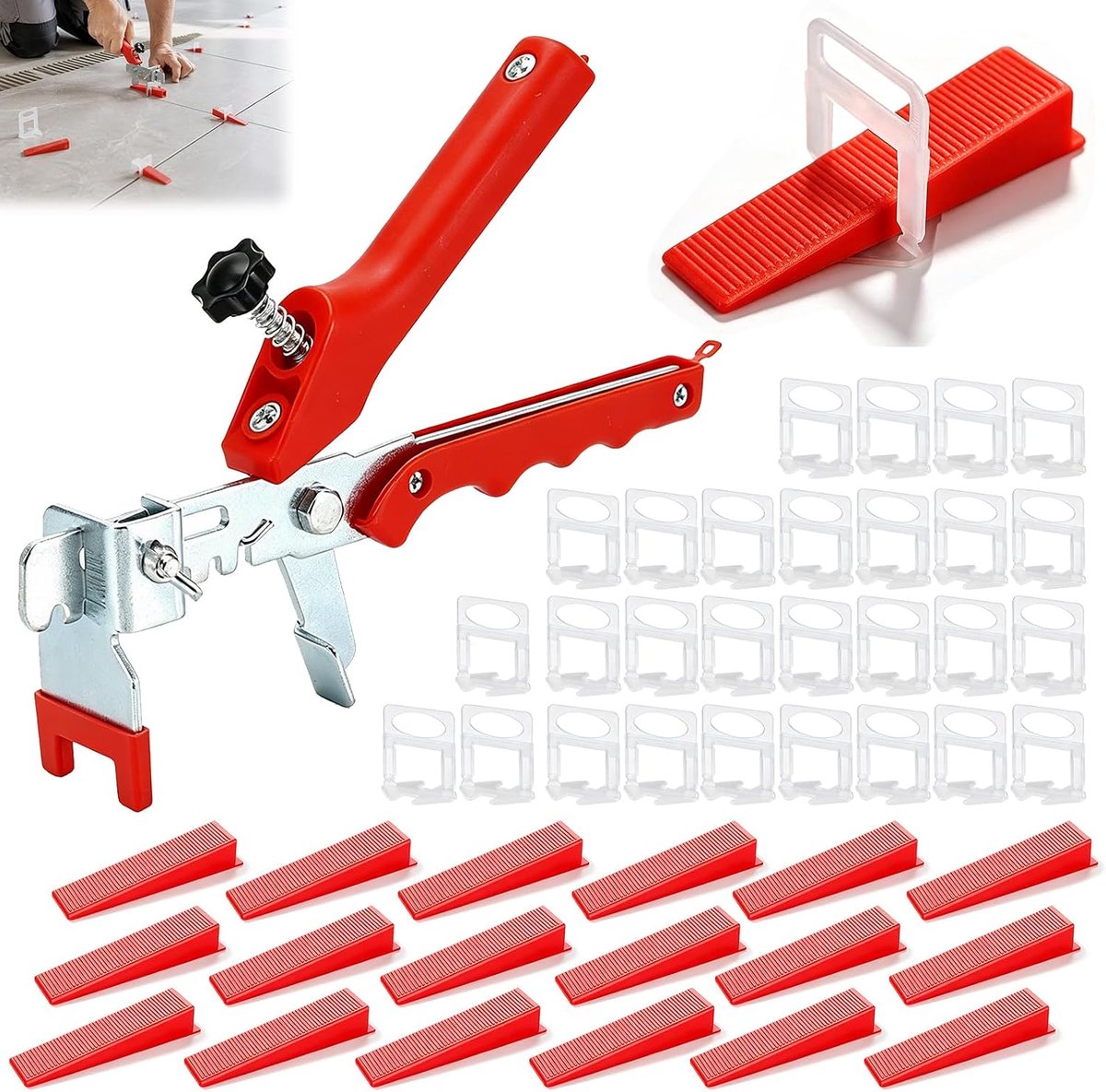 Tegelnivelleringssysteem 2mm: tegelleghulp nivelleringssysteem set, 400 treklussen, 100 tegelwiggen en 1 tegeltang, tegels leghulp set voor voegbreedte tegels leghulp