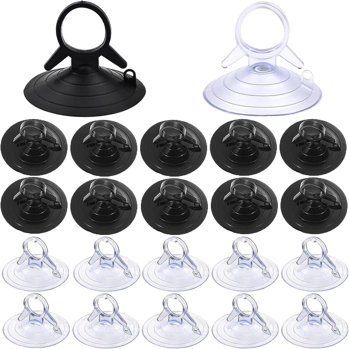 Zuignappen, 45 mm, kunststof zuignap, zonder haken, zuignap, pvc, zonwering, zuignap voor badkamer, keuken, decoratie, raamglas (transparant/zwart)