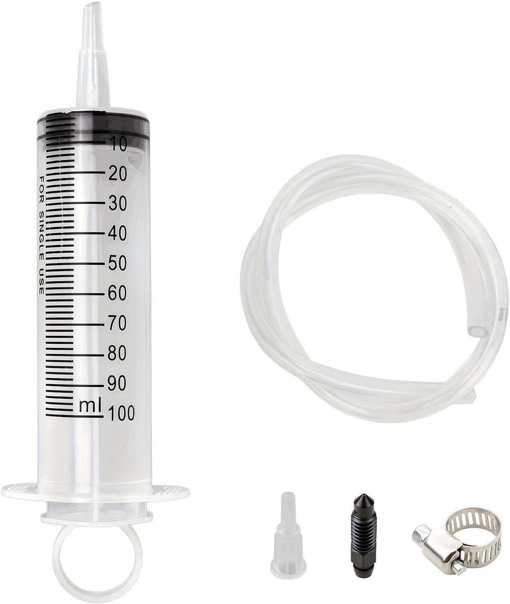 100 ml spuit, remventilatorslang 50 cm, remvloeistof, zuigspuit voor motorfiets, fiets, scooter en auto, remventilatie met adapter en drukklem voor efficiënt en eenvoudig
