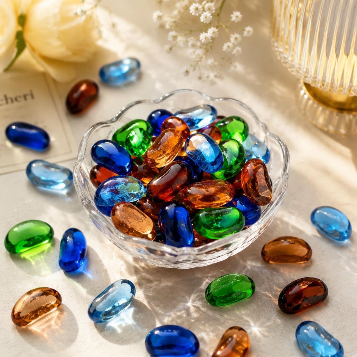 Edelstenen voor kinderen, kleurrijke glazen stenen, decoratie voor vazen, aquarium, tuindecoratie, doe-het-zelf decoratiestenen, 500 g