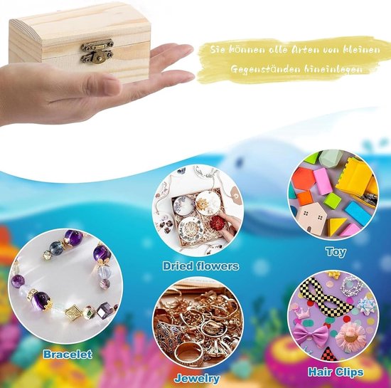 Kist Klein, 6 Stuks Schatkist Kist, Mini Schatkist van Hout, Rechthoekige Houten Schatkist, DIY Kleine Houten Kist met Deksel, Geschikt Voor Bewaren en Decoreren — afbeelding 4