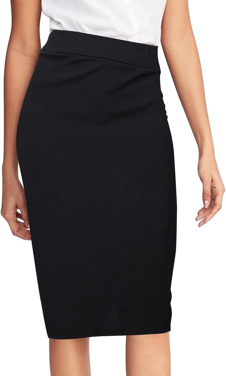 Rok knielengte, hoge taille rekbare kokerrok midi-rok voor vrouwen UK, strakke zwarte kokerrok kantoor dames damesrokken elastische taille