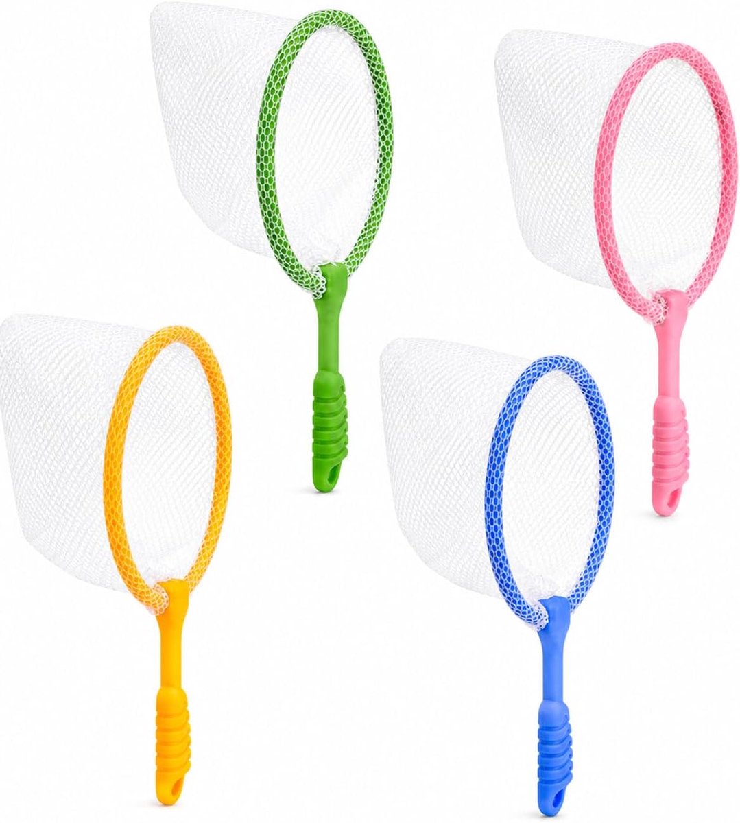 4 stuks visnet, licht net met veilige antislip handgreep, 4 verschillende kleuren, natuurschepnet voor zwembad, strand en park