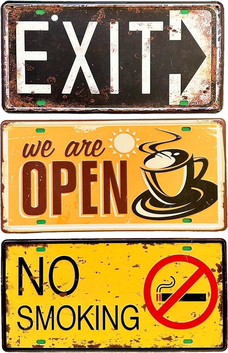 Bordjes voor roken verboden – uitgang – open voor bar – pub – café of kapper – metalen plaat – 30 x 15 cm – niet-rookbord – EXIT – poster – bord – bord (2651-2)