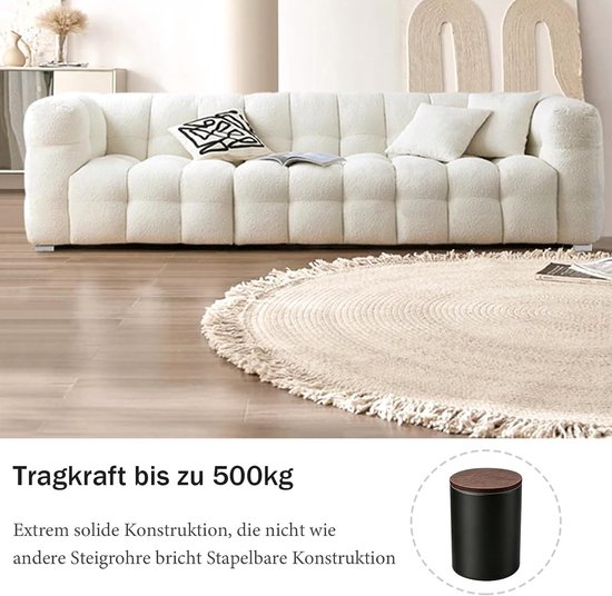 Meubelverhoging van koolstofstaal, 4 stuks meubelpoten om te lijmen, banken en kasten hoger, zware bedverhoging, diameter 6 cm, voegt 10 cm hoogte toe aan bedden, rond, zwart — afbeelding 4