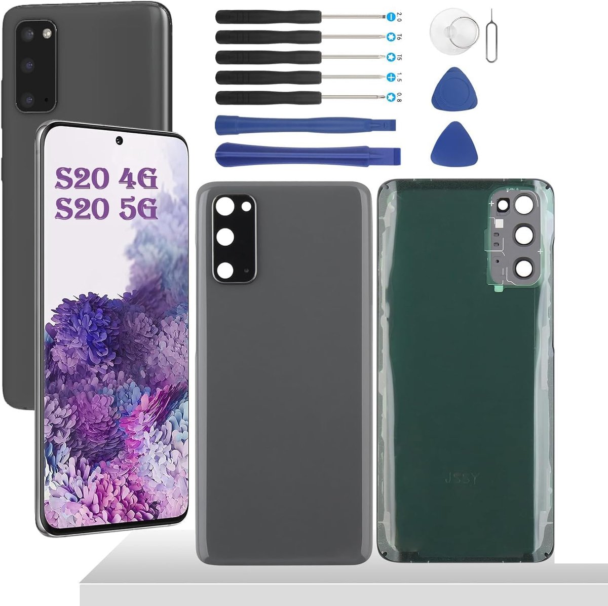 6,2 inch grijze batterijafdekking voor Samsung Galaxy S20 SM-G980 SM-G980F SM-G980F/DS achterruit met lens, reservebatterij achterklep voor Samsung Galaxy S20 + installatiegereedschap