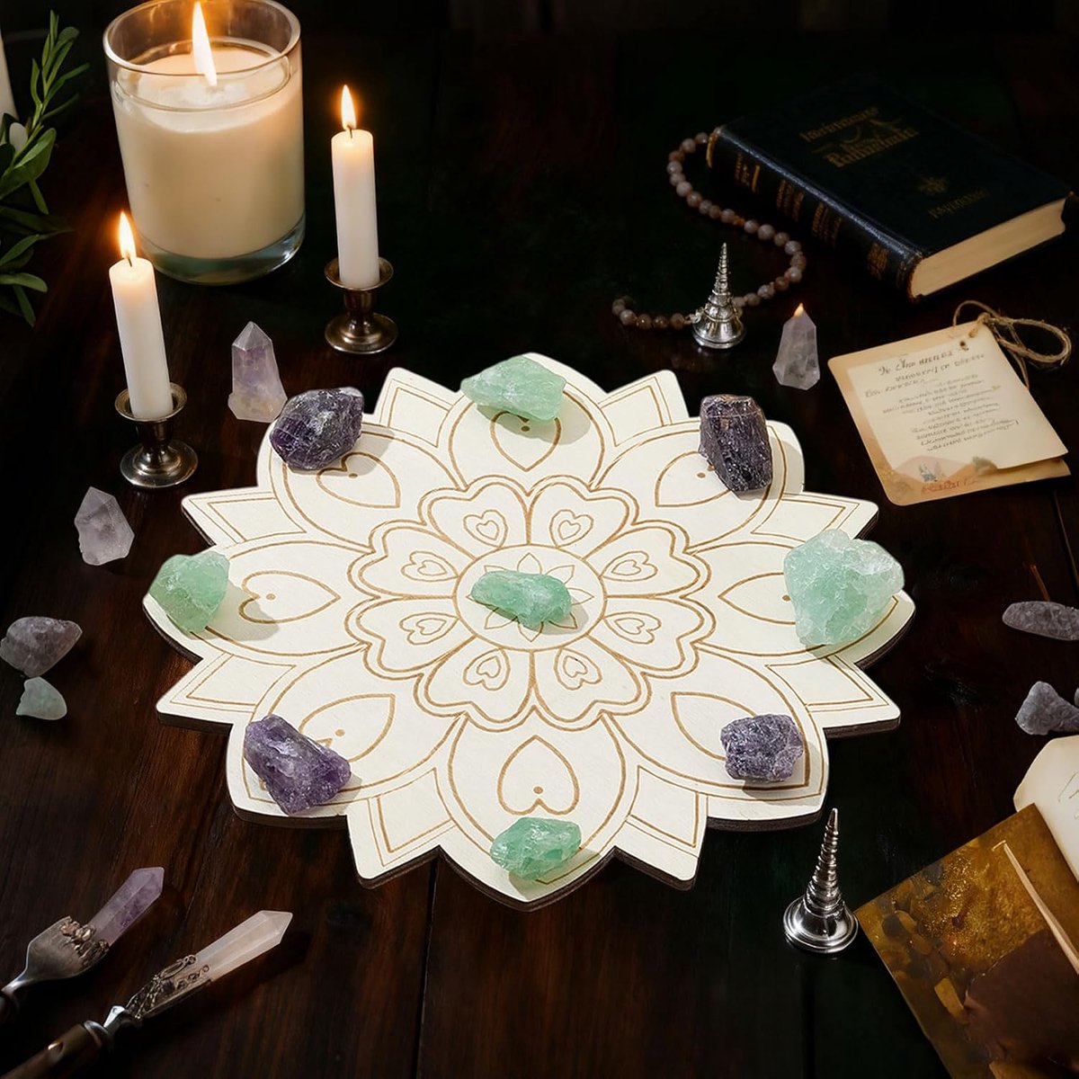 ORIGACH Love Mandala Crystal Lattice 25×25cm Petals With Heart Crystal Lattice Plate for Wiccan Altar, Ritual, Sacred - ShopVlot