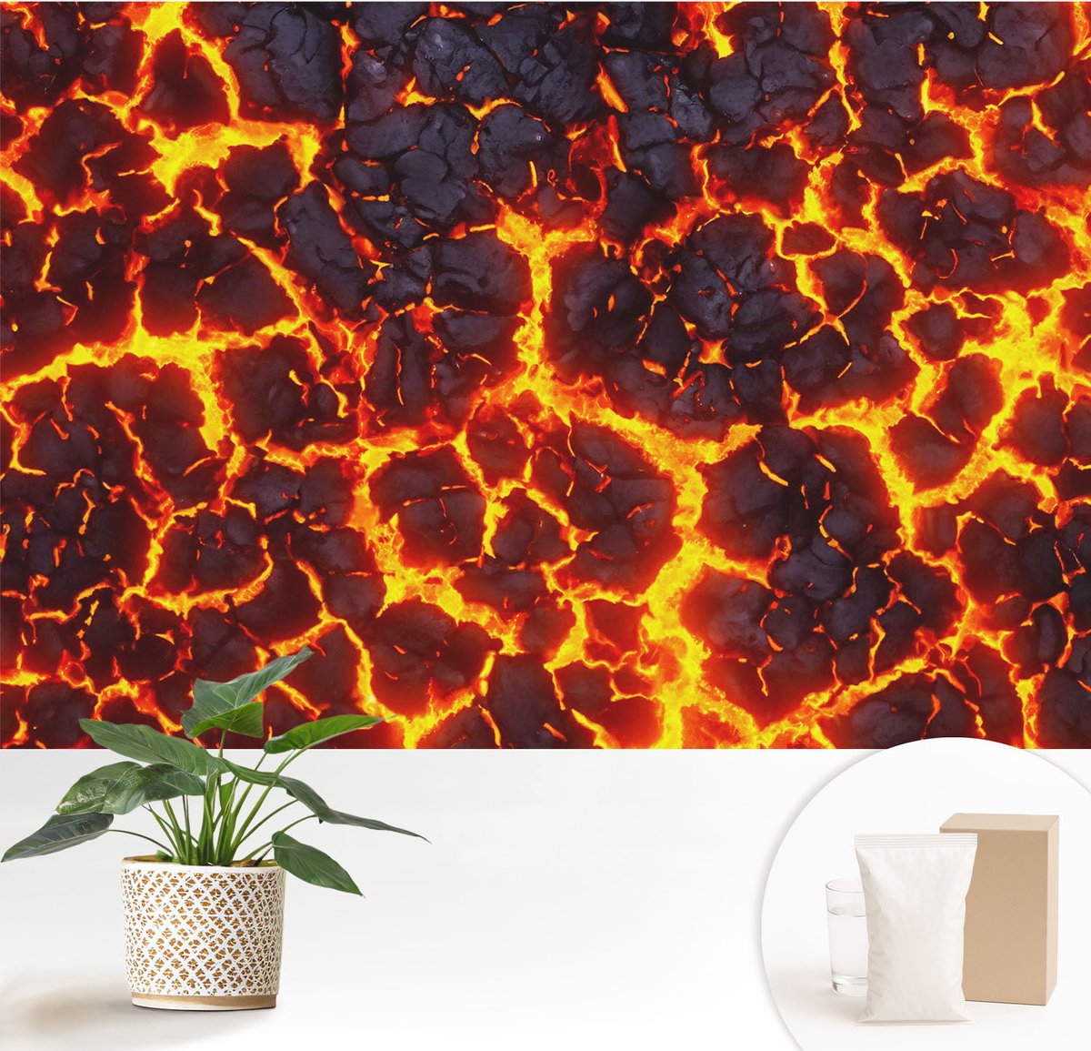 Wallfluent Fotobehang - Zwart Vliesbehang - 152x104 cm - Sterke Magma Fotobehang Vlies - Woonkamer behang Abstractie - Muurschildering - Woonkamer behang