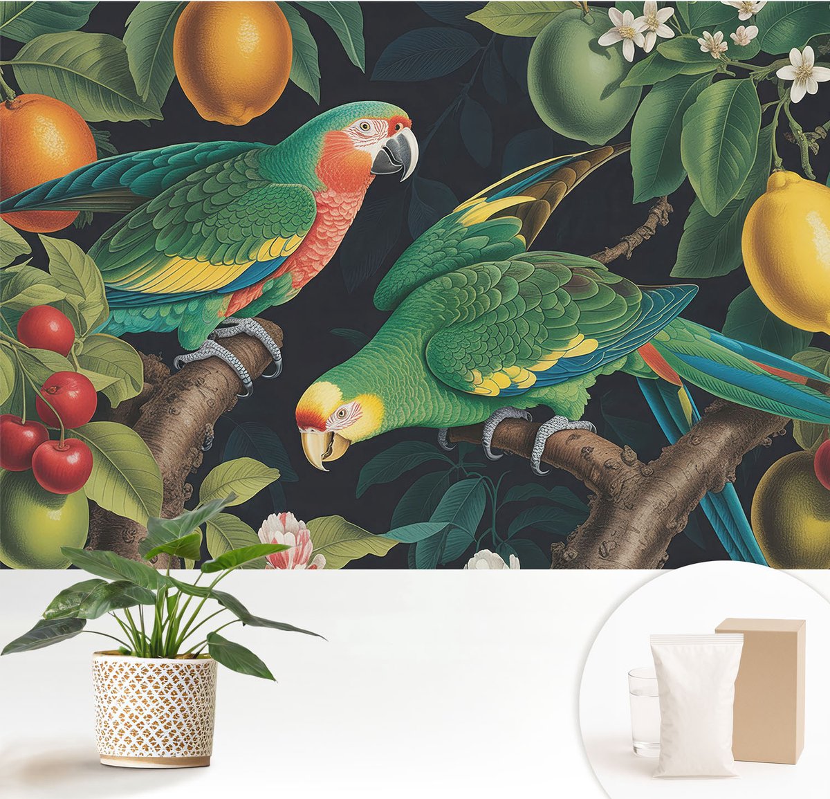 Wallfluent Fotobehang - Groente Vliesbehang - 152x104 cm - Tropisch Avontuur Muurschildering - Slaapkamer behang Dieren - Fotobehang Vlies - Slaapkamer behang
