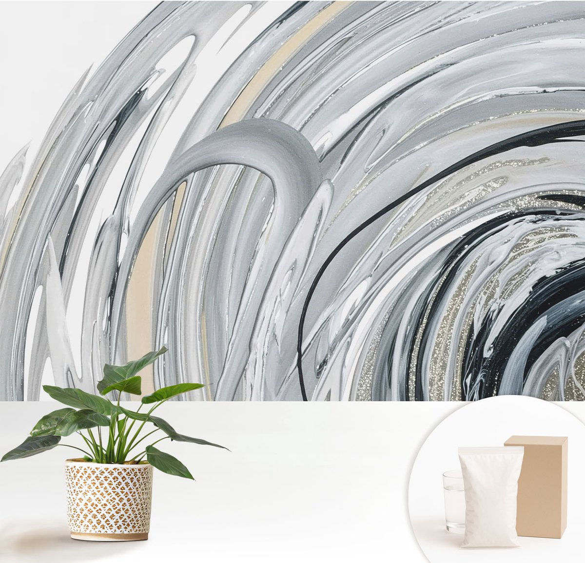Wallfluent Fotobehang - Grijs Vliesbehang - 152x104 cm - Abstract Marmer Fotobehang Vlies - Hal behang Abstractie - Muurschildering - Woonkamer behang