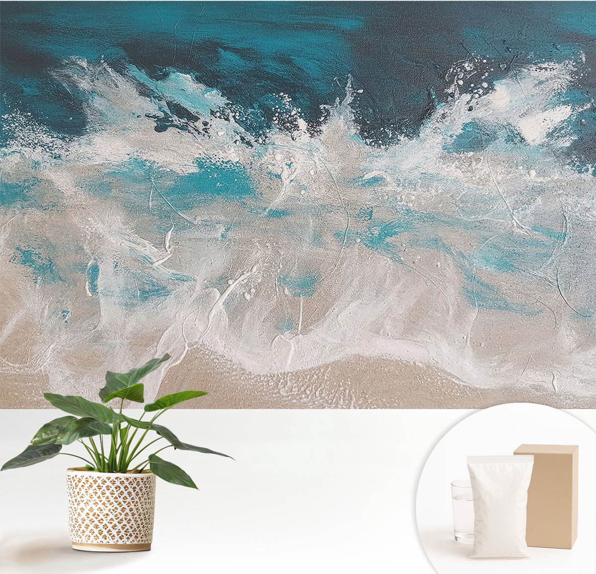 Wallfluent Fotobehang - Blauw Vliesbehang - 152x104 cm - Oceaangolven Muurschildering - Gang behang Deel - Fotobehang Vlies - Slaapkamer behang