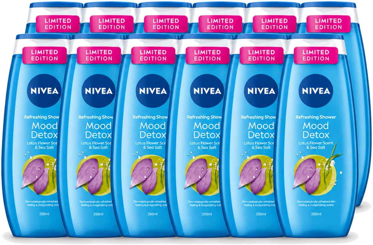 12 x Nivea – Douchegel – Creme Mood Detox – 250 ml - Voordeelverpakking - 12 stuks