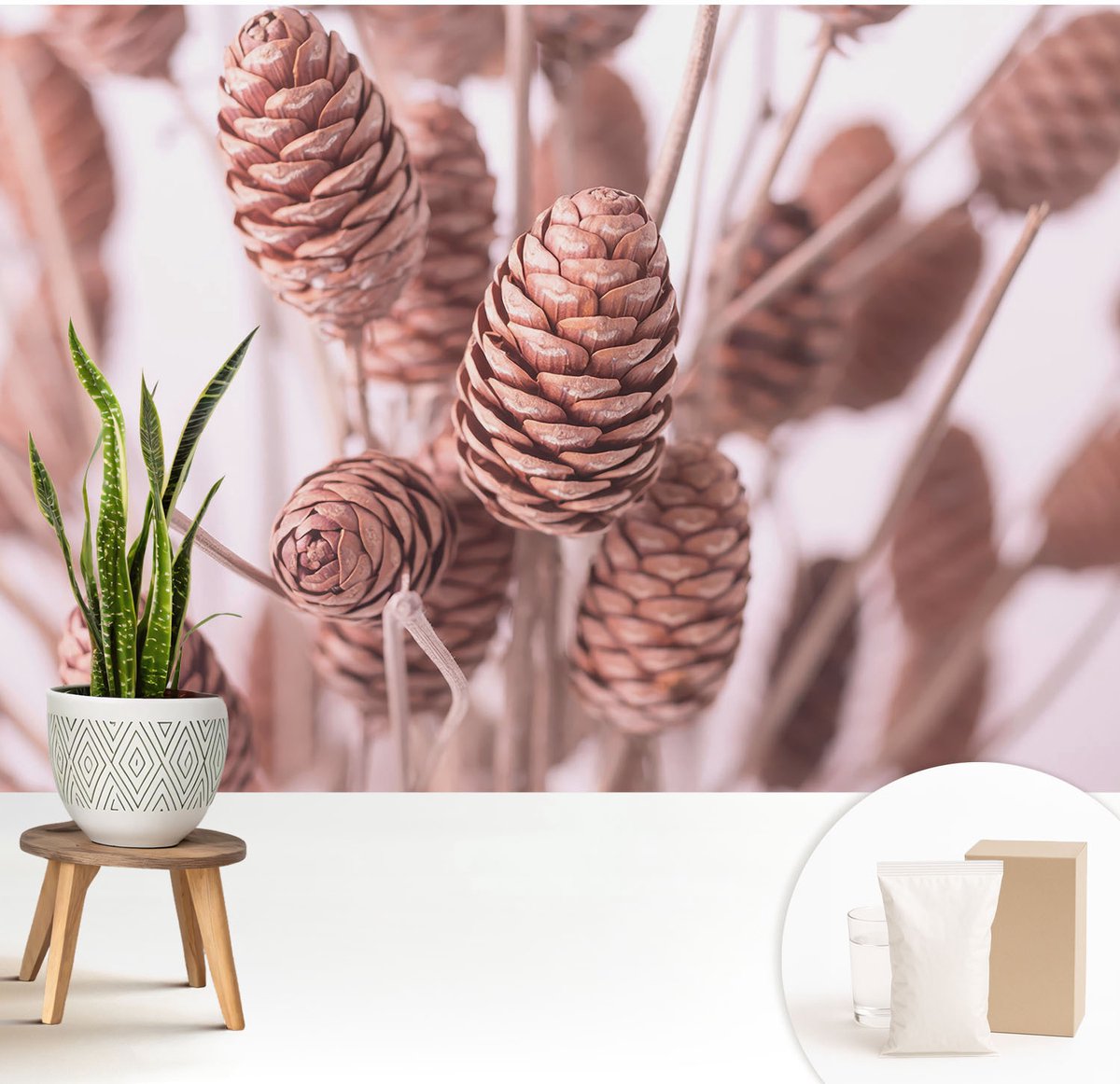 Wallfluent Fotobehang - Bruin Vliesbehang - 208x146 cm - Natuurlijke Elegantie Fotobehang Vlies - Hal behang Bloemen En Planten - Muurschildering - Hal behang