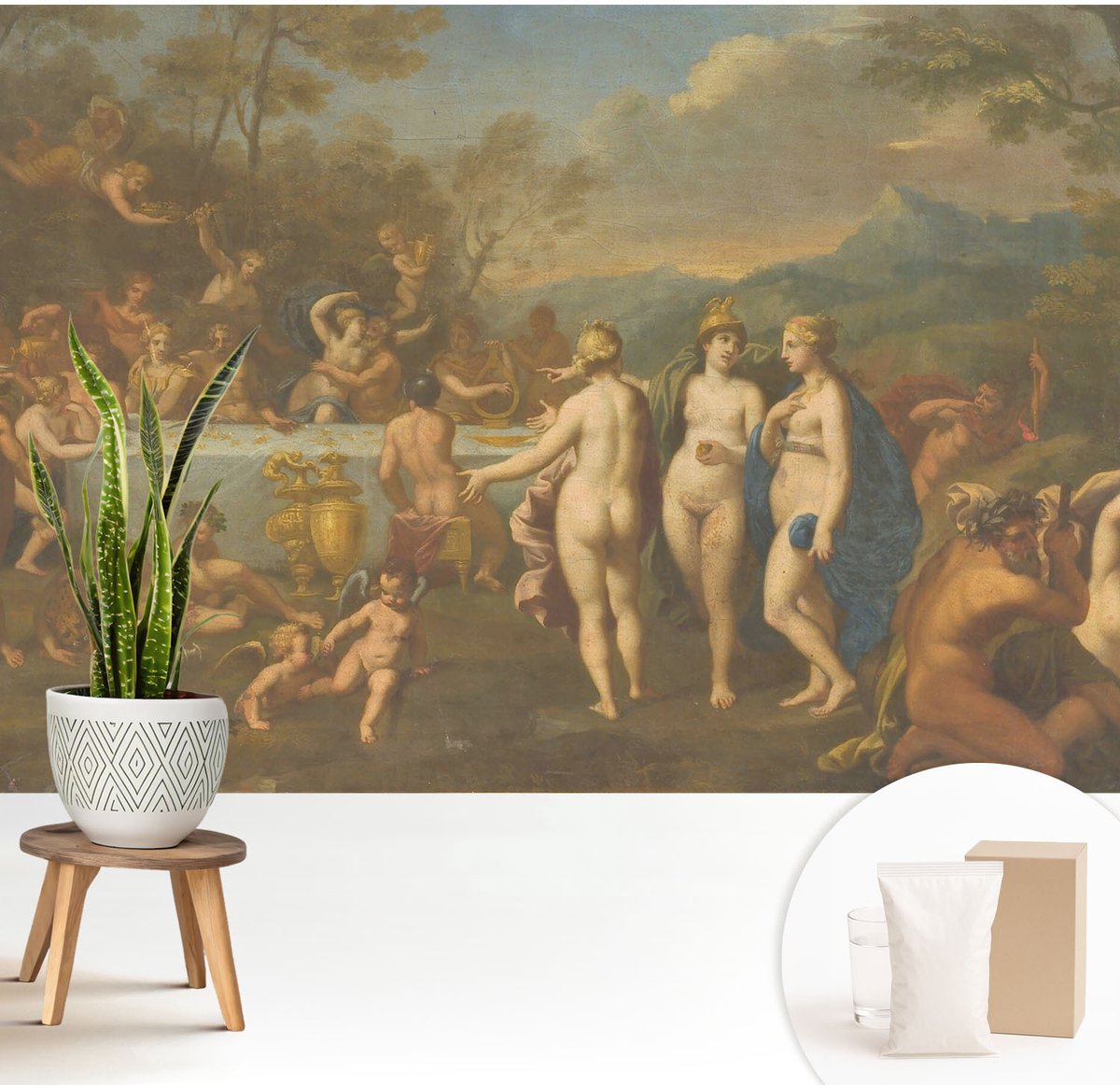 Wallfluent Fotobehang - Grijs Vliesbehang - 208x146 cm - Oud Feest Fotobehang Vlies - Woonkamer behang Deel - Muurschildering - Hal behang