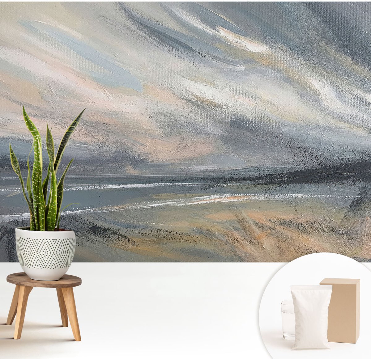 Wallfluent Fotobehang - Grijs Vliesbehang - 208x146 cm - Ochtendrust Fotobehang Vlies - Woonkamer behang Landschappen - Muurschildering - Hal behang
