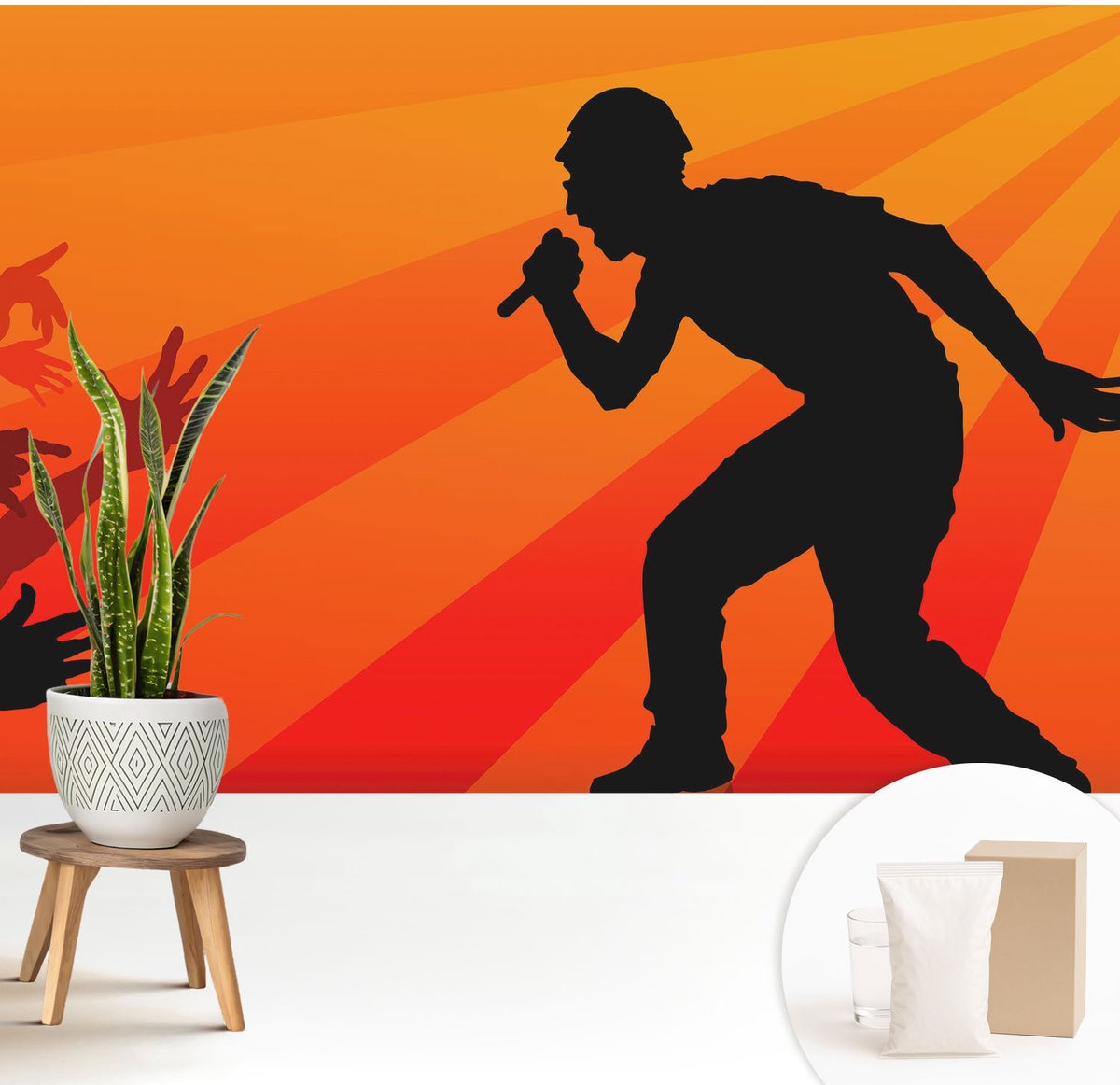 Wallfluent Fotobehang - Oranje Vliesbehang - 208x146 cm - Ritmische Scène Muurschildering - Gang behang Mensen - Fotobehang Vlies - Slaapkamer behang