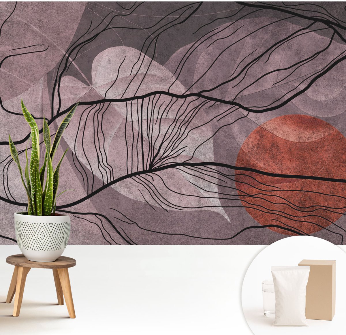 Wallfluent Fotobehang - Grijs Vliesbehang - 208x146 cm - Energetische Abstractie Muurschildering - Slaapkamer behang Abstractie - Fotobehang Vlies - Gang behang
