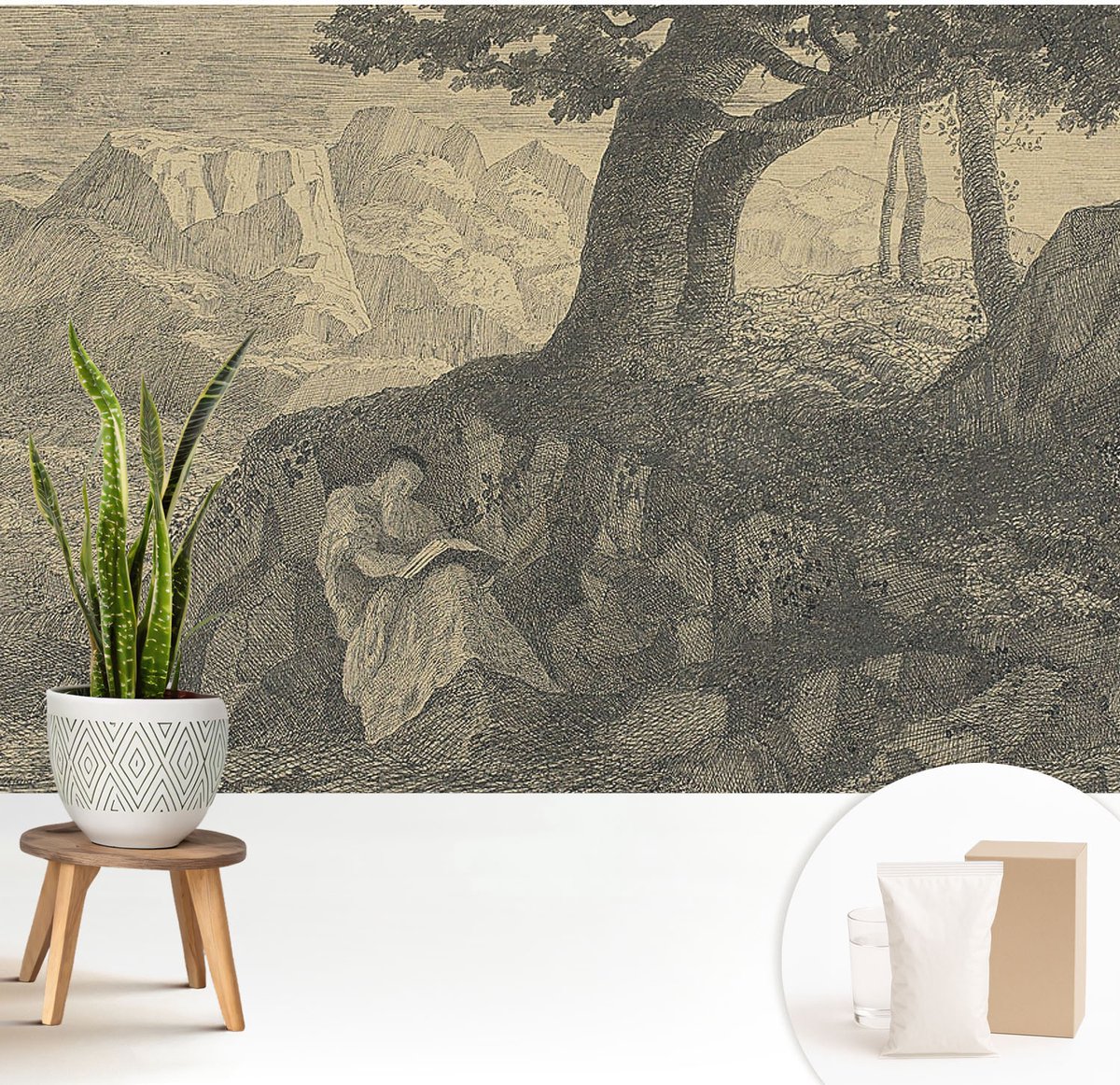 Wallfluent Fotobehang - Zwart Vliesbehang - 208x146 cm - Lezende Karakters Muurschildering - Gang behang Landschappen - Fotobehang Vlies - Slaapkamer behang