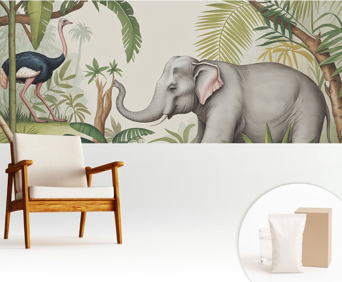 Wallfluent Fotobehang - Groente Vliesbehang - 250x104 cm - Exotische Scène Muurschildering - Gang behang Dieren - Fotobehang Vlies - Slaapkamer behang