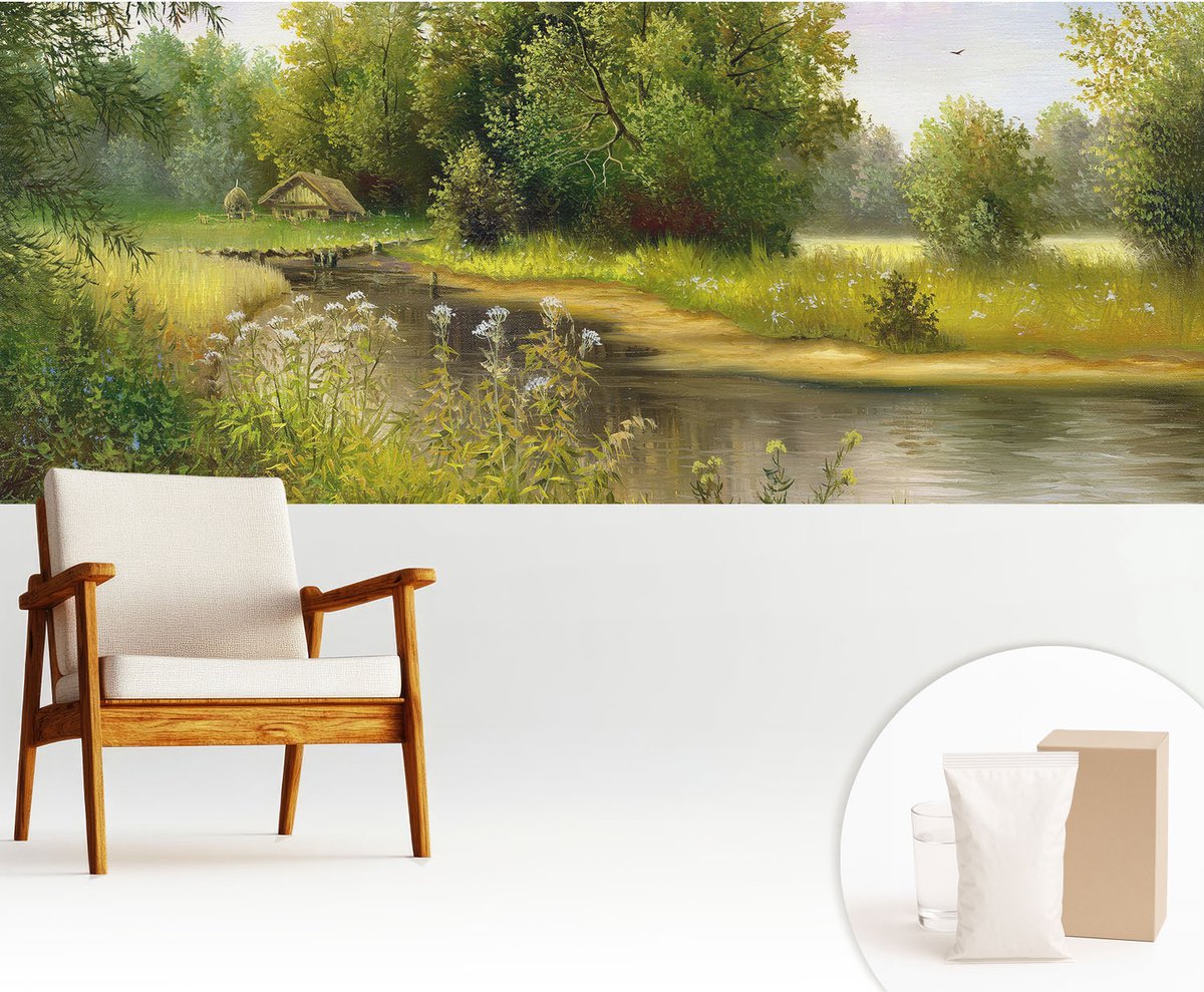 Wallfluent Fotobehang - Groente Vliesbehang - 250x104 cm - Landelijk Landschap Fotobehang Vlies - Woonkamer behang Landschappen - Muurschildering - Hal behang