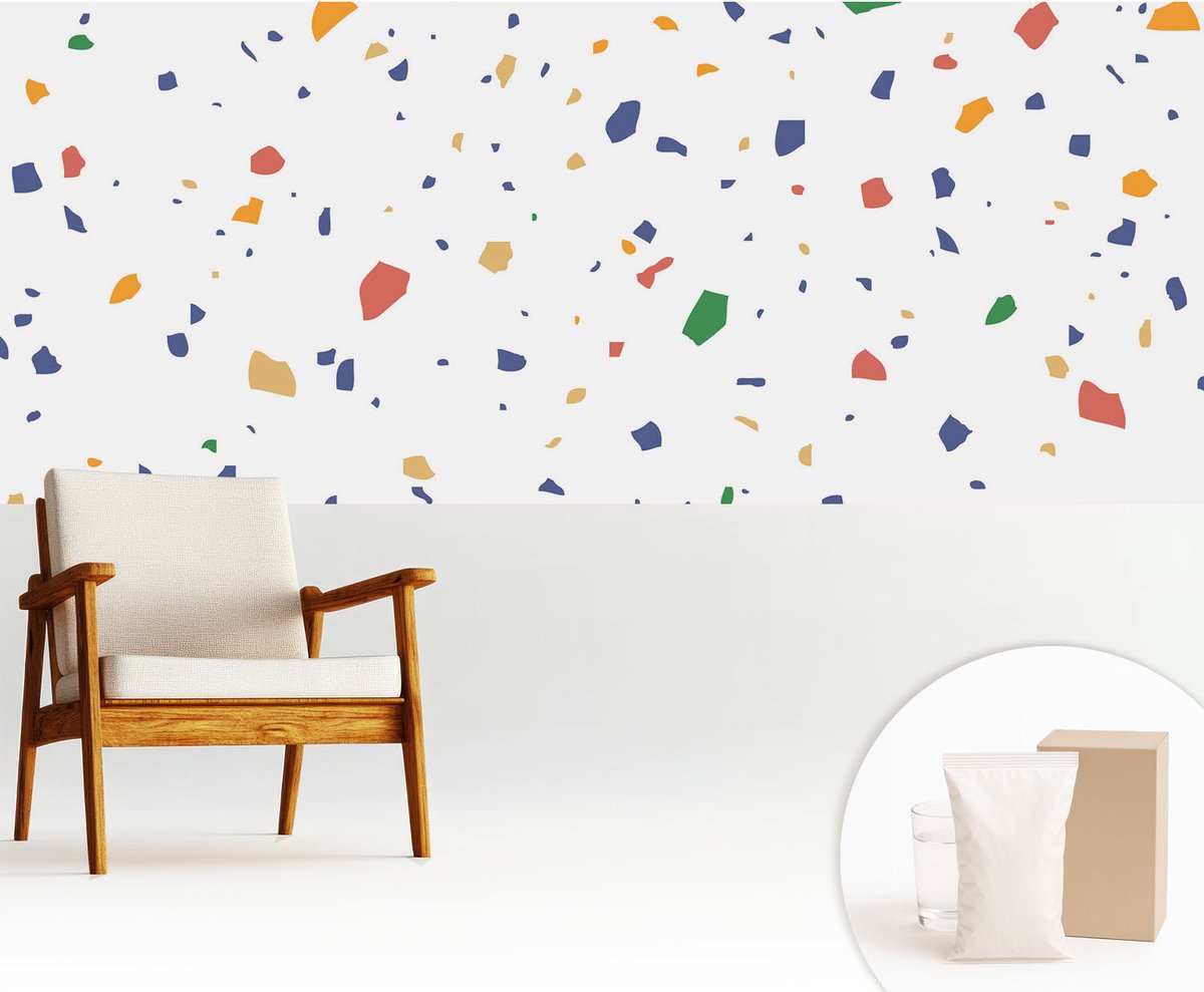 Wallfluent Fotobehang - Wit Vliesbehang - 250x104 cm - Regenboogstukjes Fotobehang Vlies - Hal behang Achtergronden En Patronen - Muurschildering - Woonkamer behang