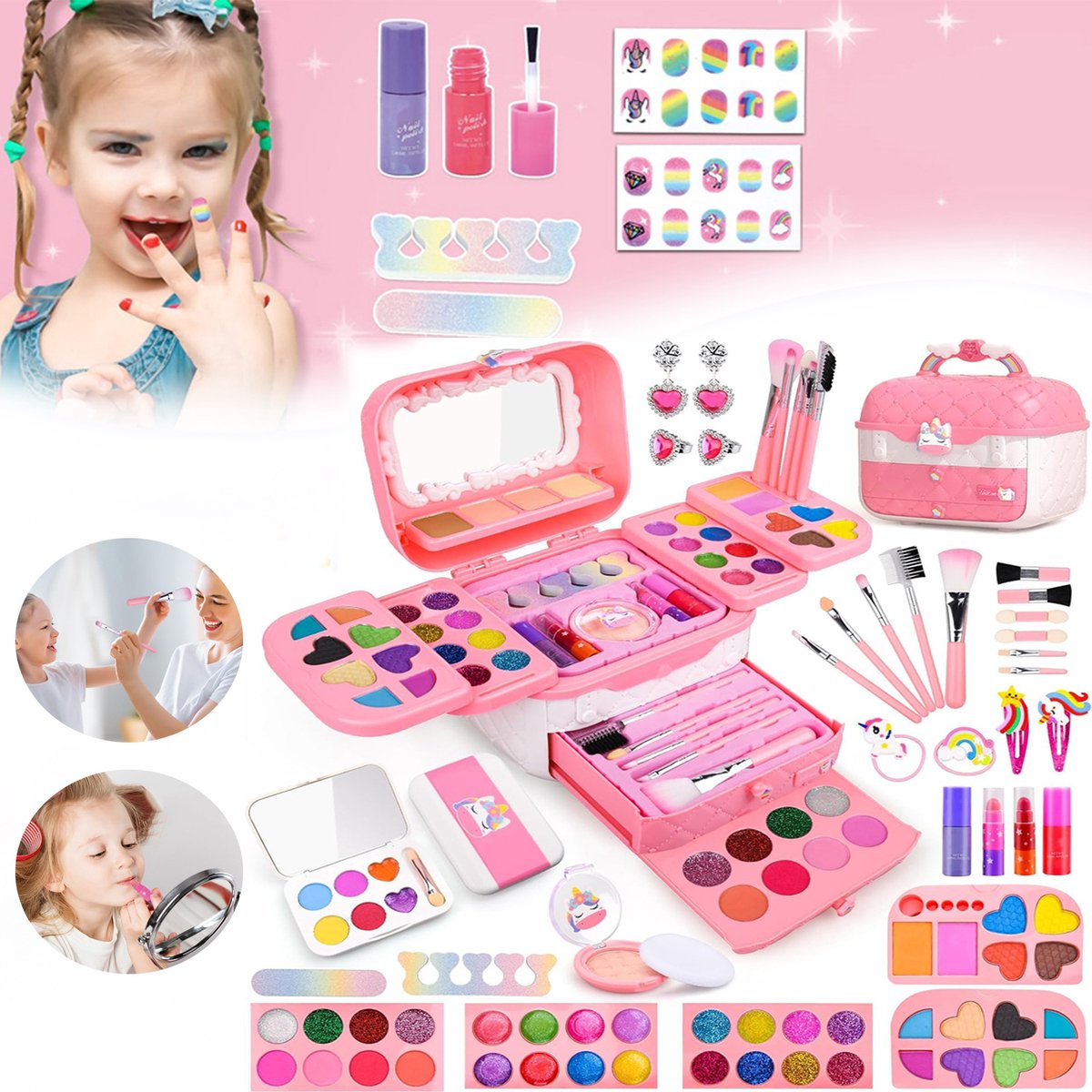 Make-Up Sets Voor Meisjes, Wasbare En Gifvrije Make-Upset, Ideaal Voor Rollenspellen.