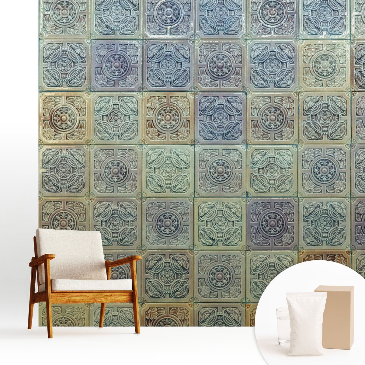 Wallfluent Fotobehang - Grijs Vliesbehang - 250x250 cm - Geometrische Tegels Muurschildering - Gang behang Achtergronden En Patronen - Fotobehang Vlies - Slaapkamer behang