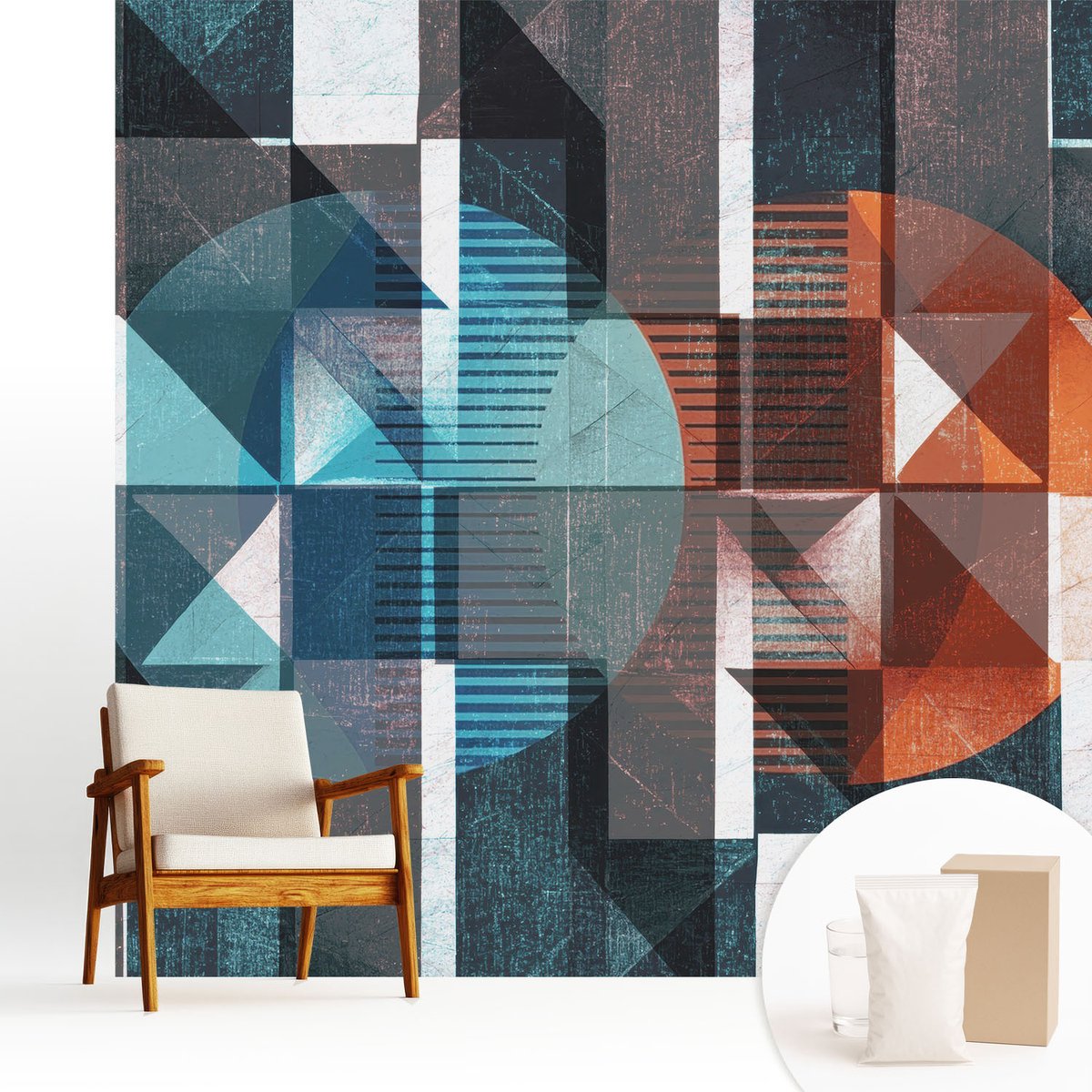 Wallfluent Fotobehang - Blauw Vliesbehang - 250x250 cm - Abstracte Vormen Fotobehang Vlies - Woonkamer behang Abstractie - Muurschildering - Hal behang