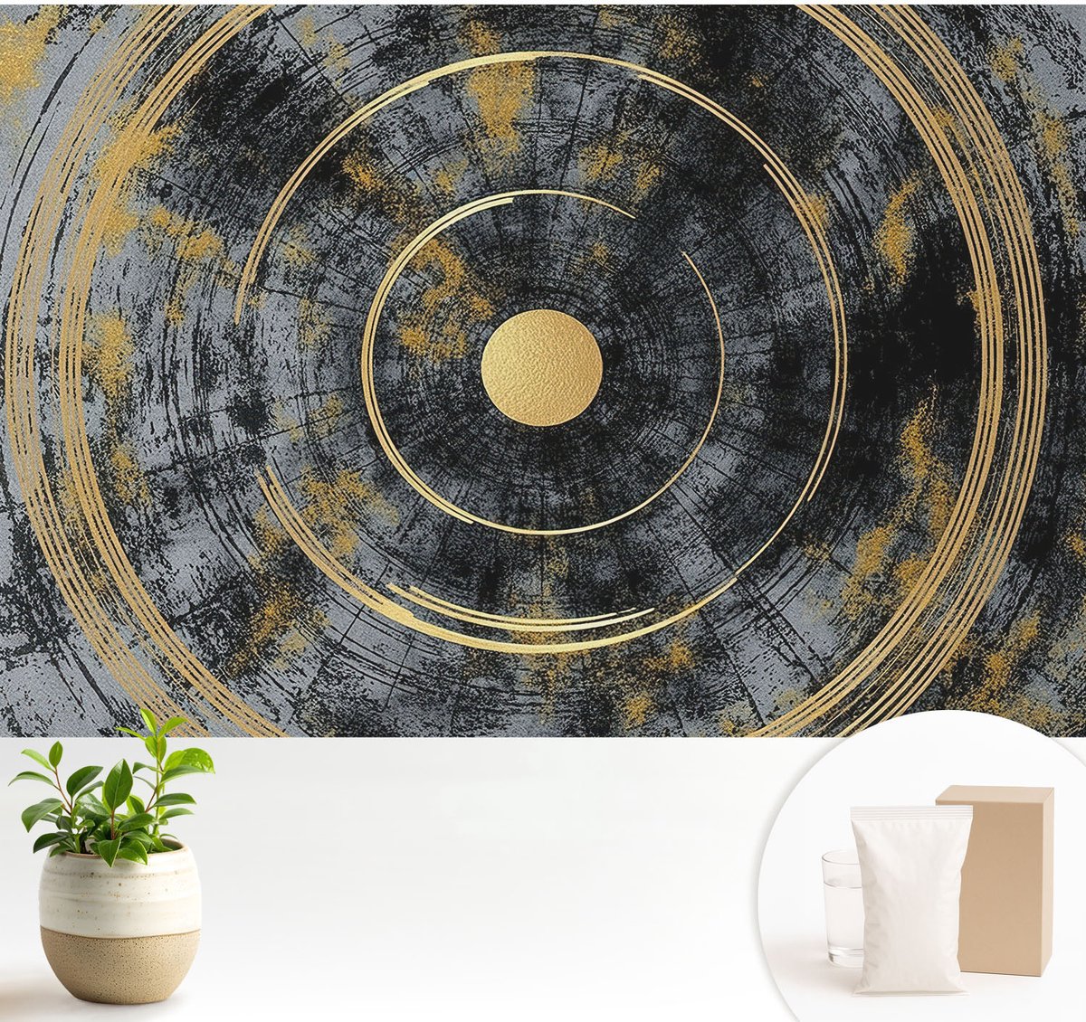 Wallfluent Fotobehang - Zwart Vliesbehang - 104x70 cm - Kosmische Dynamiek Muurschildering - Slaapkamer behang Geometrie - Fotobehang Vlies - Slaapkamer behang
