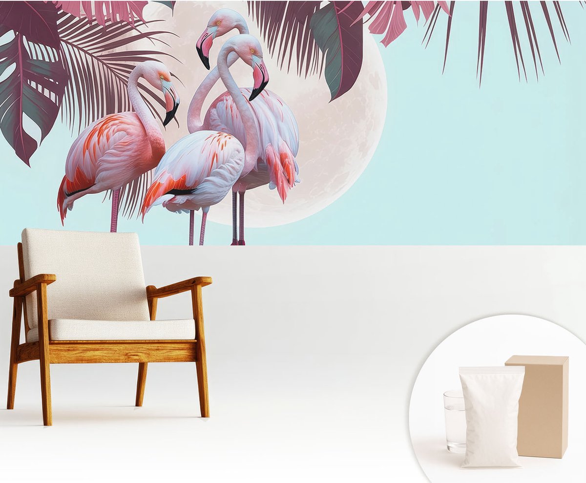 Wallfluent Fotobehang - Roze Vliesbehang - 250x104 cm - Exotische Vogels Fotobehang Vlies - Hal behang Dieren - Muurschildering - Hal behang