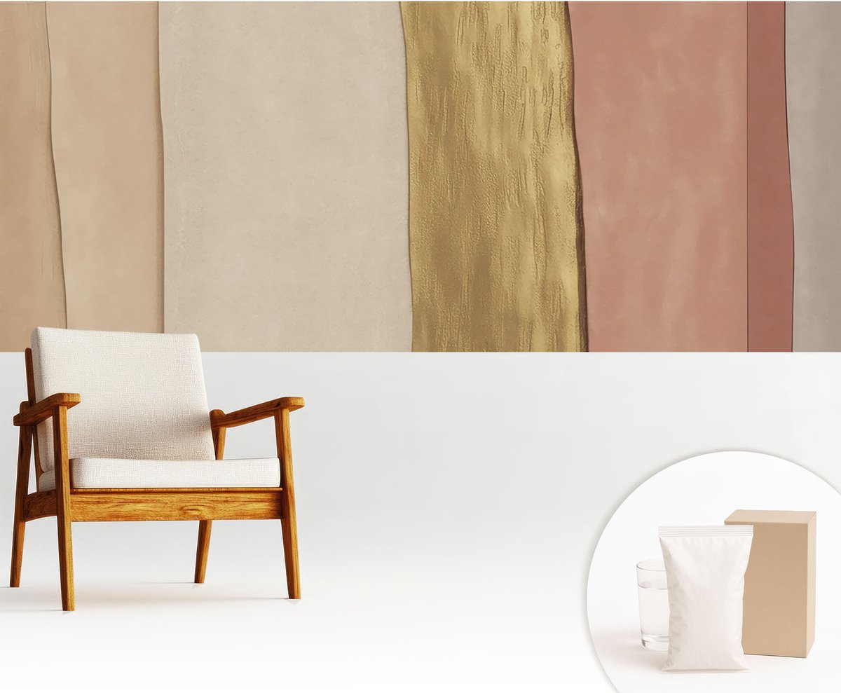 Wallfluent Fotobehang - Beige Vliesbehang - 250x104 cm - Golvende Strepen Fotobehang Vlies - Woonkamer behang Texturen - Muurschildering - Woonkamer behang
