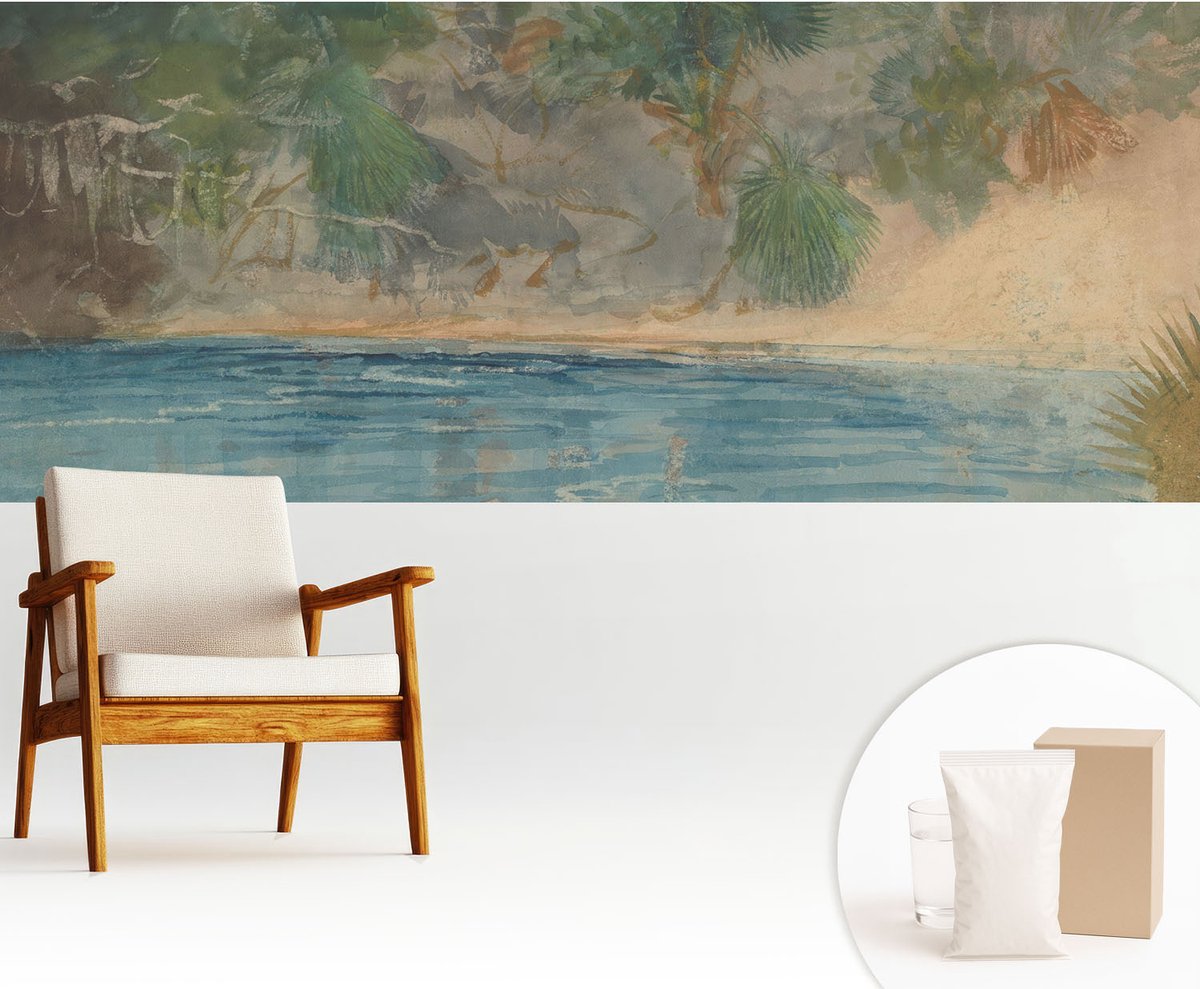 Wallfluent Fotobehang - Groente Vliesbehang - 250x104 cm - Tropische Kust Muurschildering - Slaapkamer behang Landschappen - Fotobehang Vlies - Slaapkamer behang