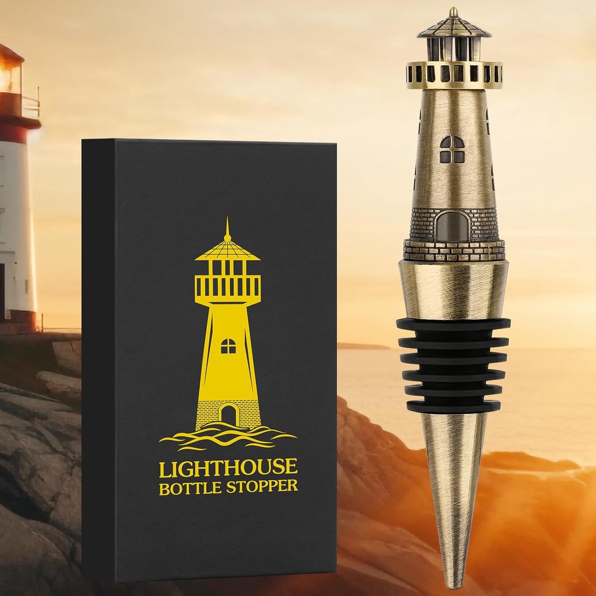 SnelShoppen - Nautical Lighthouse Wijnstopper, Unieke Wijnaccessoires voor Mannen, Ideaal als Verjaardagscadeau, Luchtdichte Wijnkurken voor Wijn, Cha